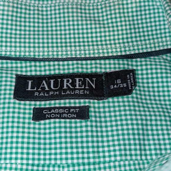Lauren Ralph Lauren Green Gingham Button Down Shirt Size 16 34/35 - Picture 6 of 6